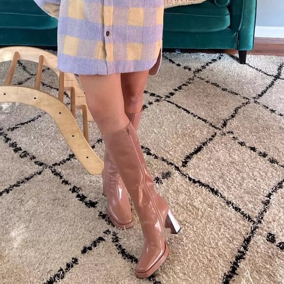 Free People Jeffrey Campbell Taysha Tall Boots Maximal Knee High Square Toe Pink - Picture 9 of 16